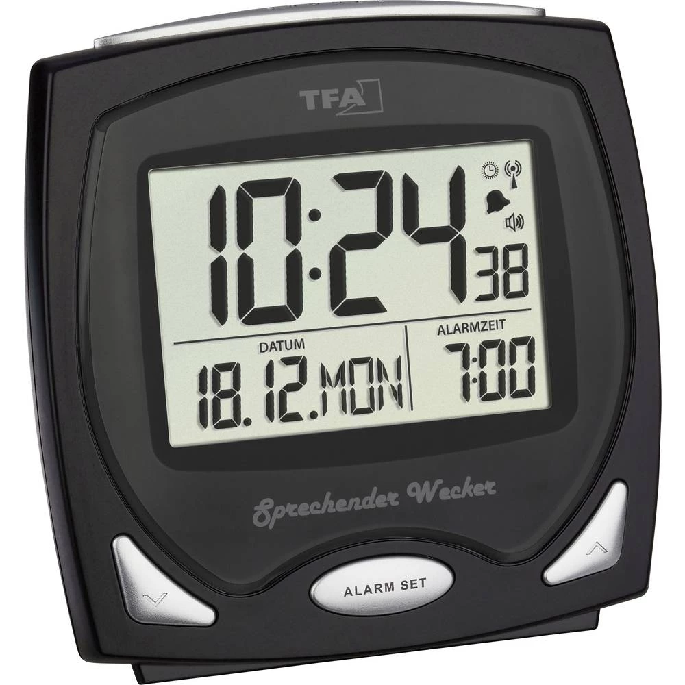 TFA Dostmann 60.2541.01 radio budilica crna vremena alarma 1 fluorescentni brojčanik slika