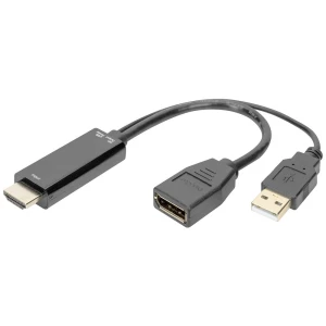 Digitus DisplayPort / HDMI / USB priključni kabel DisplayPort utičnica, HDMI A utikač, USB-A utikač 0.2 m crna AK-330101-002-S DisplayPort 1.2, dvostruko zaštićen, fleksibilan, sveukupno zaštićen, ... slika