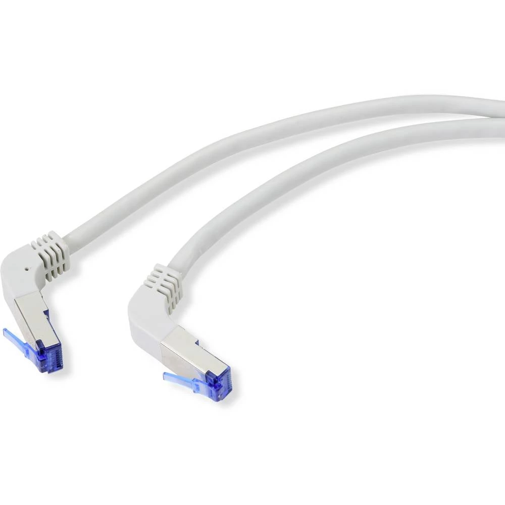 Renkforce RF-4892472 RJ45 mrežni kabel, Patch kabel cat 6a S/FTP 0.50 m siva (RAL 7035) 90° kutno prema dolje 1 St. slika