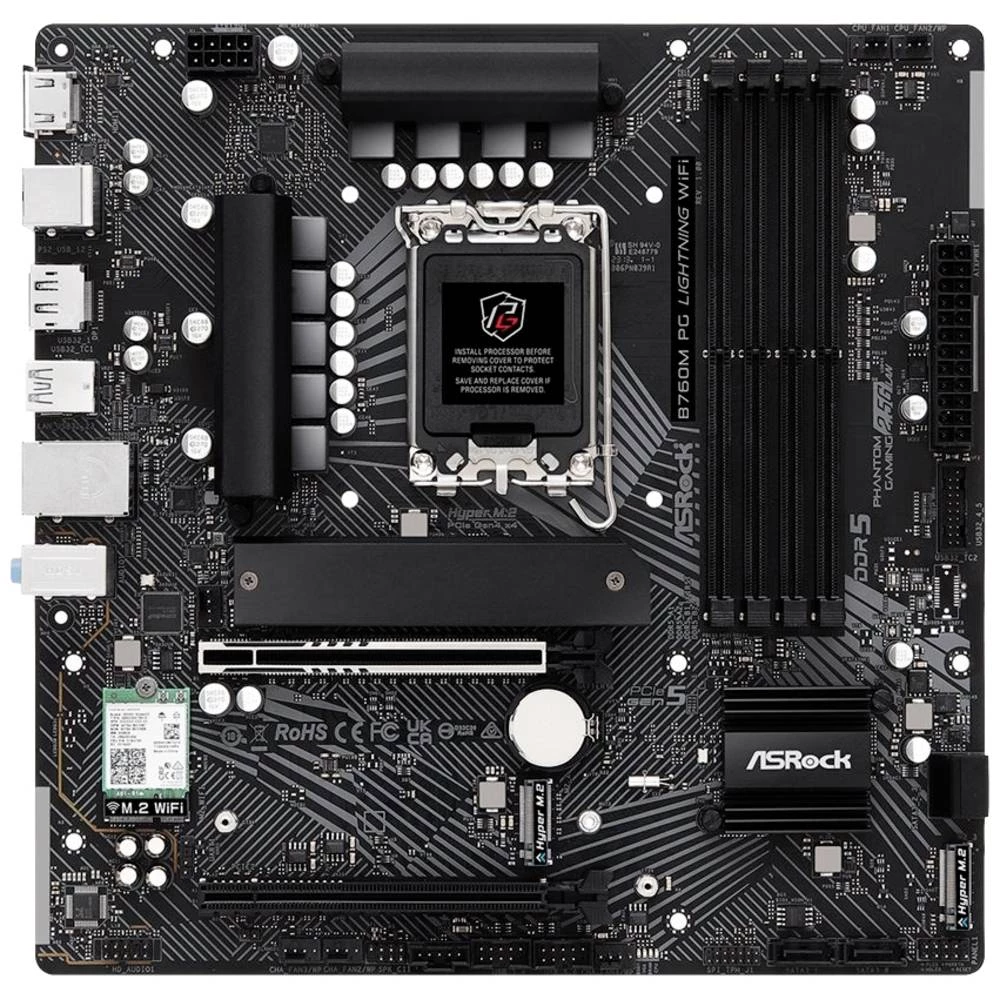 ASRock B760M PG Lightning WiFi matična ploča Baza Intel® 1700 Faktor oblika (detalji) Micro-ATX Set čipova matične ploče slika
