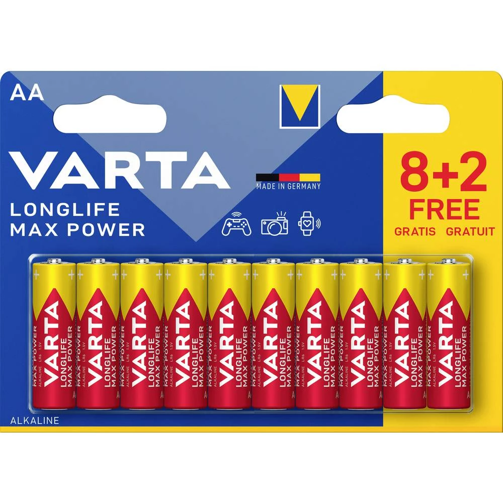 Varta Longlife Max Power AA Blister 10 (8+2) mignon (AA) baterija alkalno-manganov 1.5 V 10 St. slika