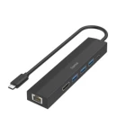 Hama 6 ulaza USB 3.2 Gen 1 hub (USB 3.0) s portom za brzo punjenje, sa USB-C utikačem, podržava Ultra HD crna