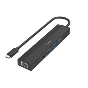 Hama 6 ulaza USB 3.2 Gen 1 hub (USB 3.0) s portom za brzo punjenje, sa USB-C utikačem, podržava Ultra HD crna slika