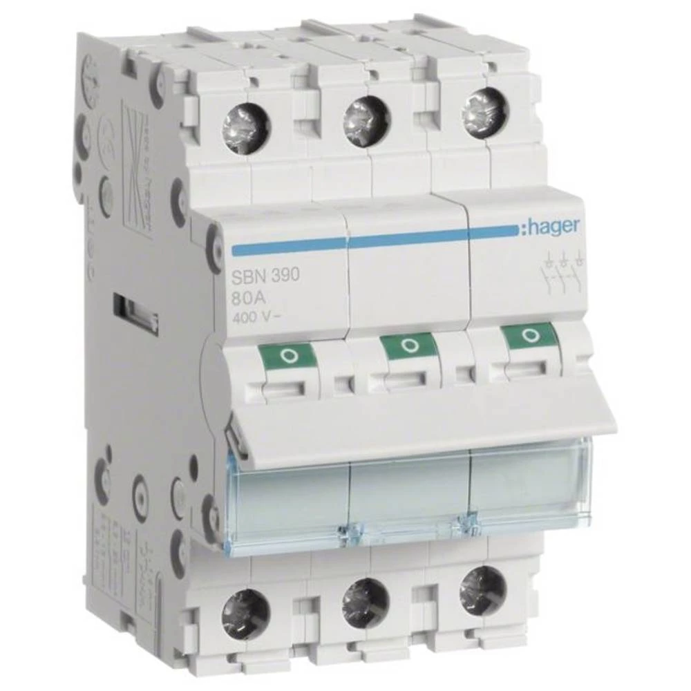 isključni prekidač 3-polni 100 A 3 zatvarač 400 V Hager SBN390 slika