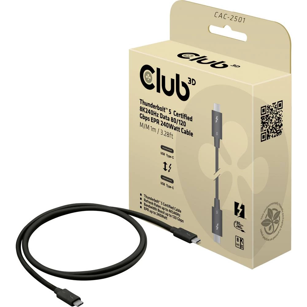 club3D Thunderbolt™ kabel Thunderbolt™ (USB-C®) utikač 1.00 m crna CAC-2501 slika