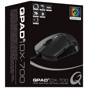 QPAD Qpad DX700 žičani igraći miš optički osvjetljen crna, RGB slika
