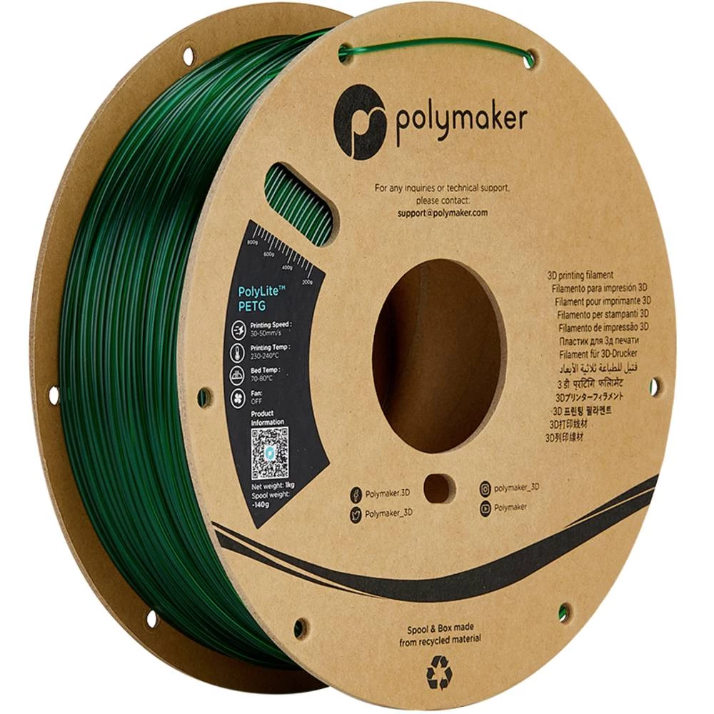 Polymaker PB01033 3D pisač filament PETG otporan na toplinu, visoka vlačna čvrstoća 1.75 mm 1000 g zelena (neprozirna) slika