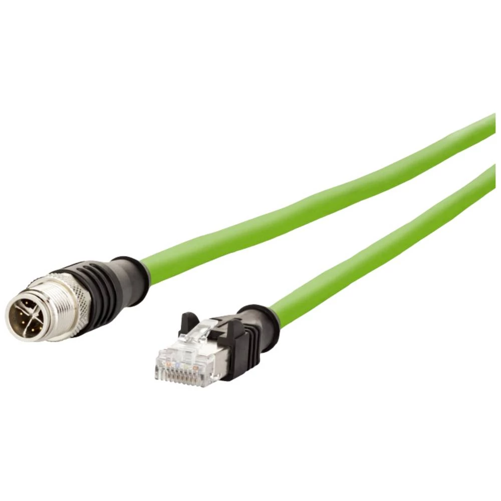 Metz Connect 142M2X15020 M12 mrežni kabel, Patch kabel CAT 6a S/FTP 2 m zelena PUR plašt, postojan na kiselinu, postojan na ozon, UV otporan, mogućnost korištenja za vuču, bez halogena, postojan na... slika
