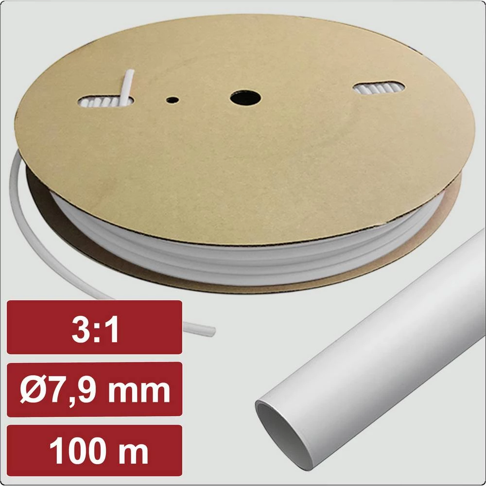 Electronic Garage EG25CA083 skupljajuća cijev s ljepilomi bijela 7.9 mm 2.6 mm Stopa skupljanja:3:1 100 m slika