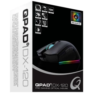 QPAD DX120 žičani igraći miš optički osvjetljen crna, RGB slika