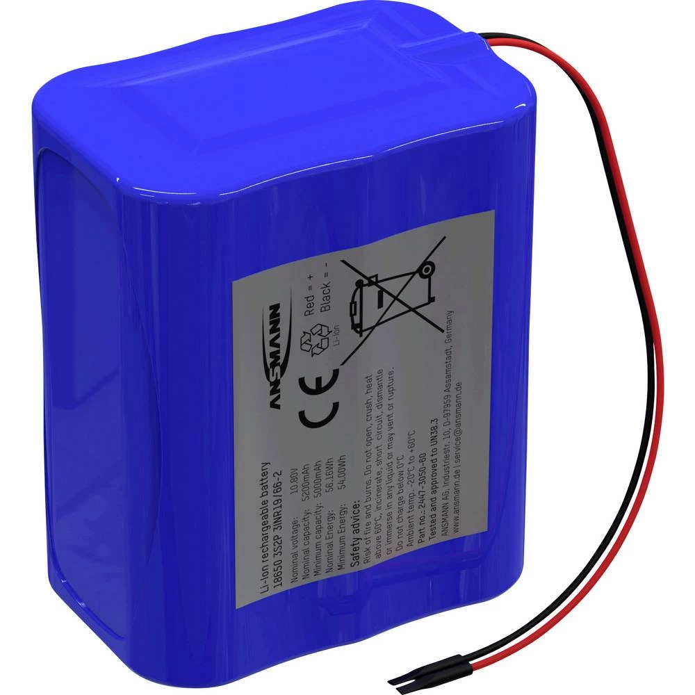 Ansmann 3S2P Akkupack 6x 18650 Kabel Li-Ion 10.8V 5200mAh aku-pack 6x Li-Ion 10.8 V 5200 mAh slika