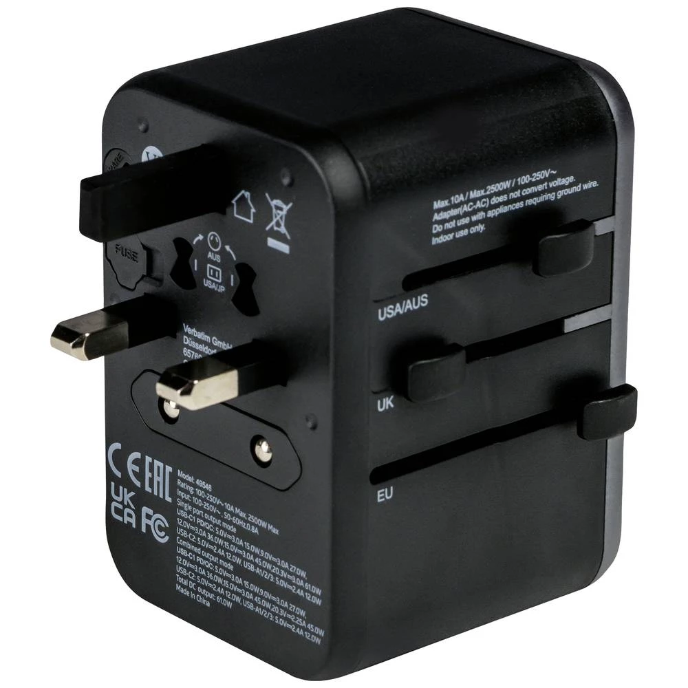 Verbatim 49546 putni utikač Universal Travel Adapter UTA-04 PD61W / QC / 3xUSB / 2xType-C slika