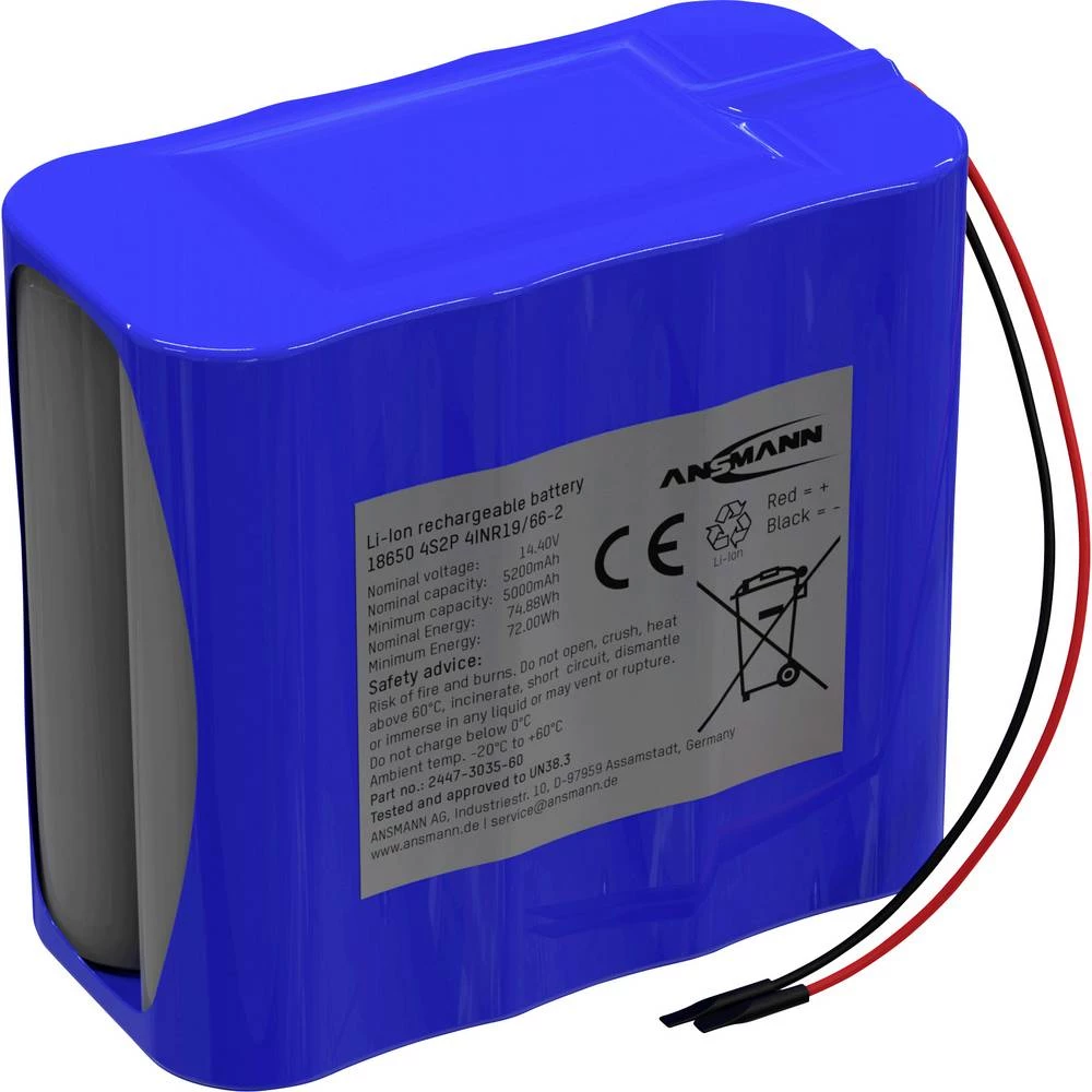 Ansmann 4S2P Akkupack 8x 18650 Kabel Li-Ion 14.4V 5200mAh aku-pack 8x Li-Ion 14.54 V 5200 mAh slika