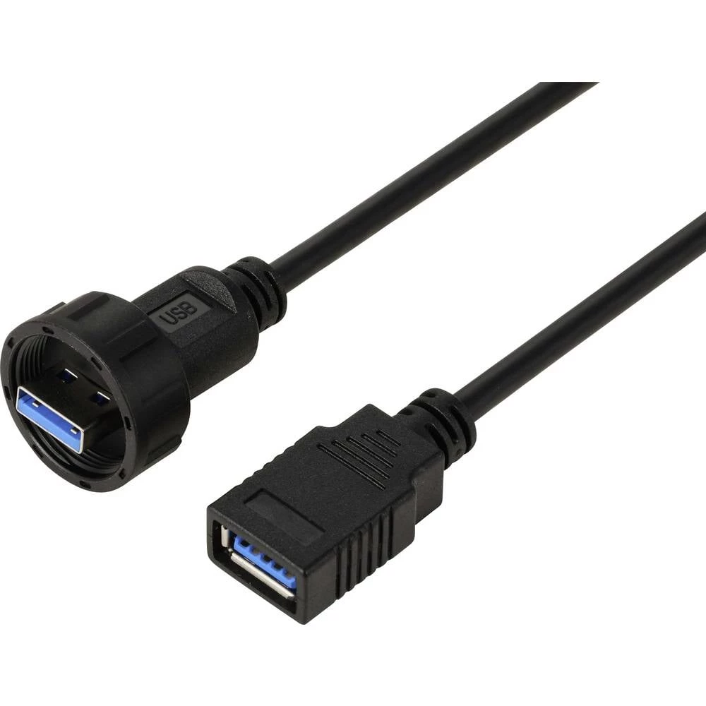 USB 3.0 ženski na muški, IP67 (navoj), kabel 0,5 m TC-E13T-MU3-MWA/FU3-NWA-0.5PV-S Vodootporni plastični kabel TC-135435 slika