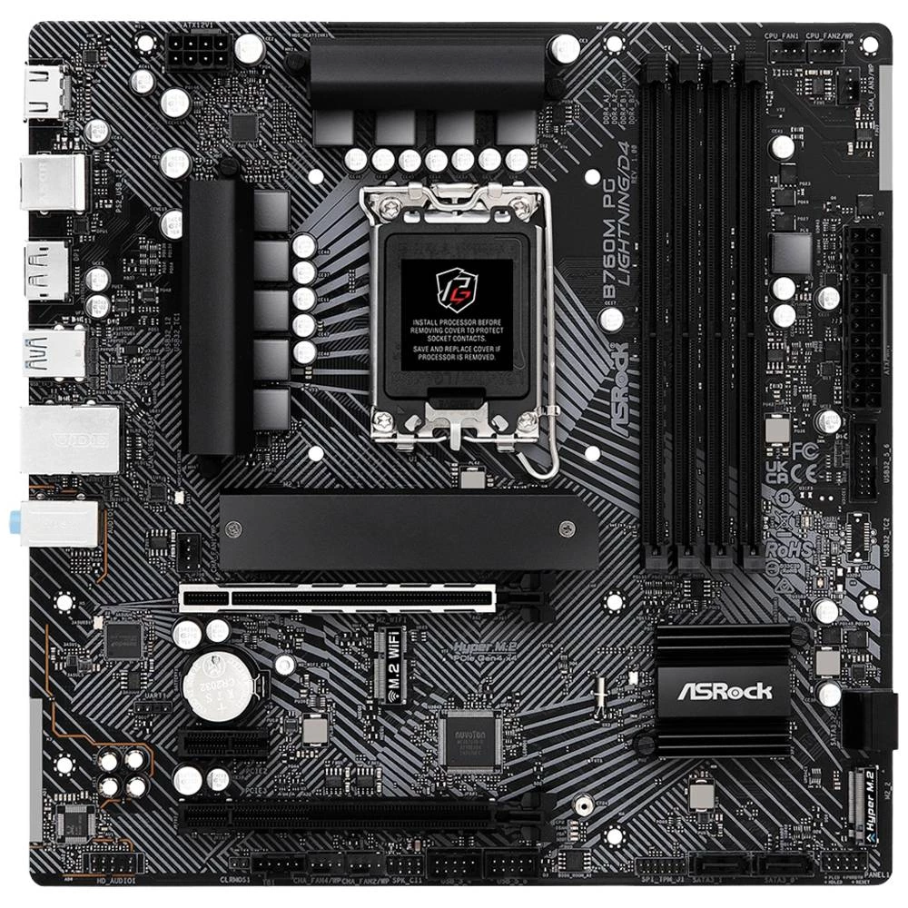 ASRock B760M PG Lightning/D4 matična ploča Baza Intel® 1700 Faktor oblika (detalji) Micro-ATX Set čipova matične ploče I slika