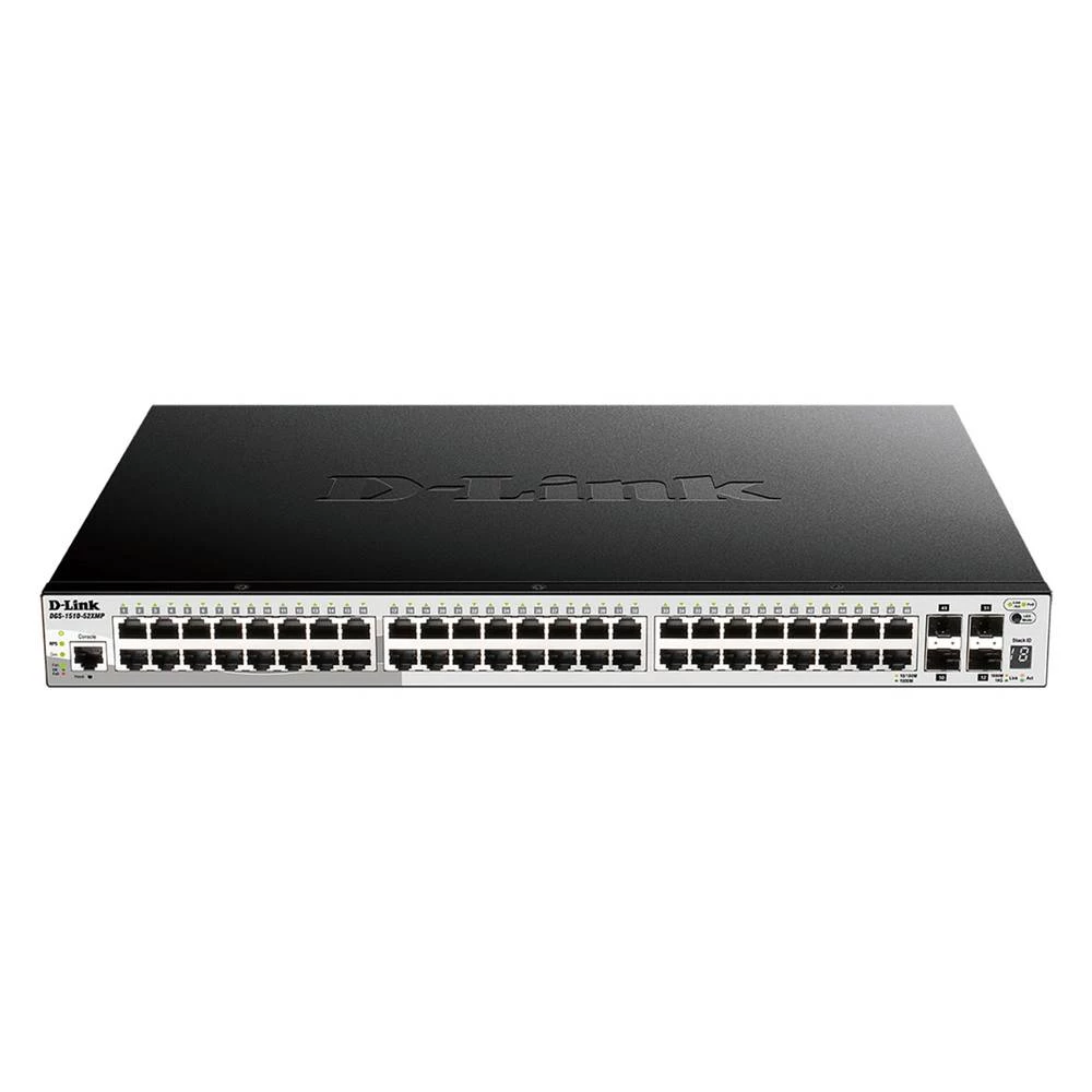 D-Link DGS-1510-52XMP/E Smart Managed PoE Gigabit Stack Switch (48 x 10/100/1000 Mbit/s BaseT PoE+ priključak, 4 x 10G SFP+ utor, 370 W PoE kapacitet, 19&quot, metalno kućište)   D-Link  DGS-1510-5... slika