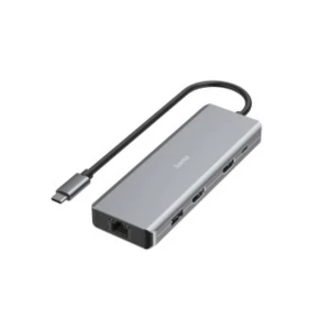 Hama Connect2Media 9 ulaza USB 3.2 Gen 1 hub (USB 3.0) s portom za brzo punjenje, sa USB-C utikačem, podržava Ultra HD siva slika