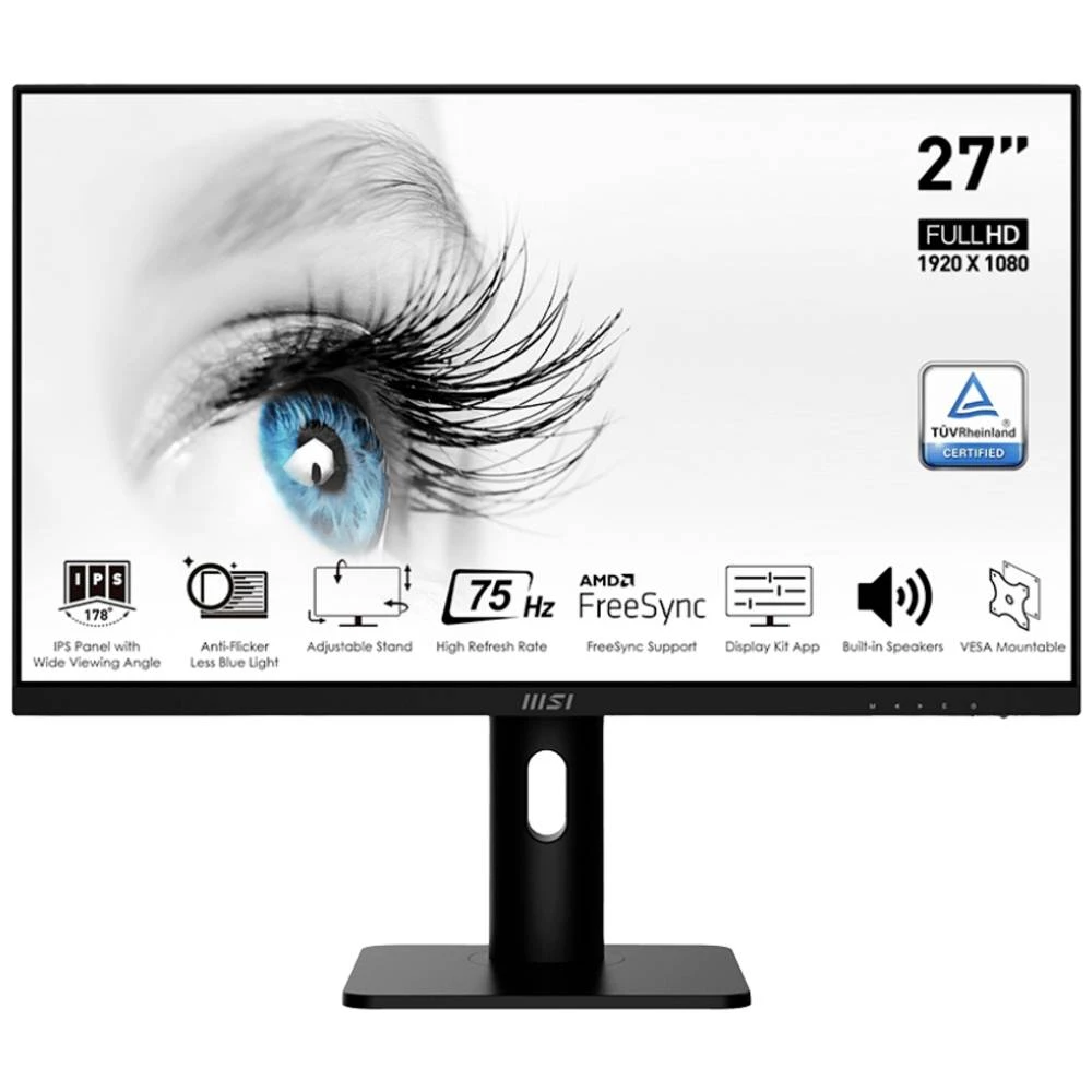 MSI PRO MP273PDE LED zaslon 68.6 cm (27 palac) Energetska učinkovitost 2021 E (A - G) 1920 x 1080 piksel Full HD 5 ms DisplayPort, HDMI™, slušalice (3.5 mm jack) IPS LED slika