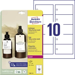 Avery-Zweckform T1001-10 etikete (A4) 90 x 50 mm kartonska kutija bijela 100 St. neljepljivo naljepnice za prikolice slika