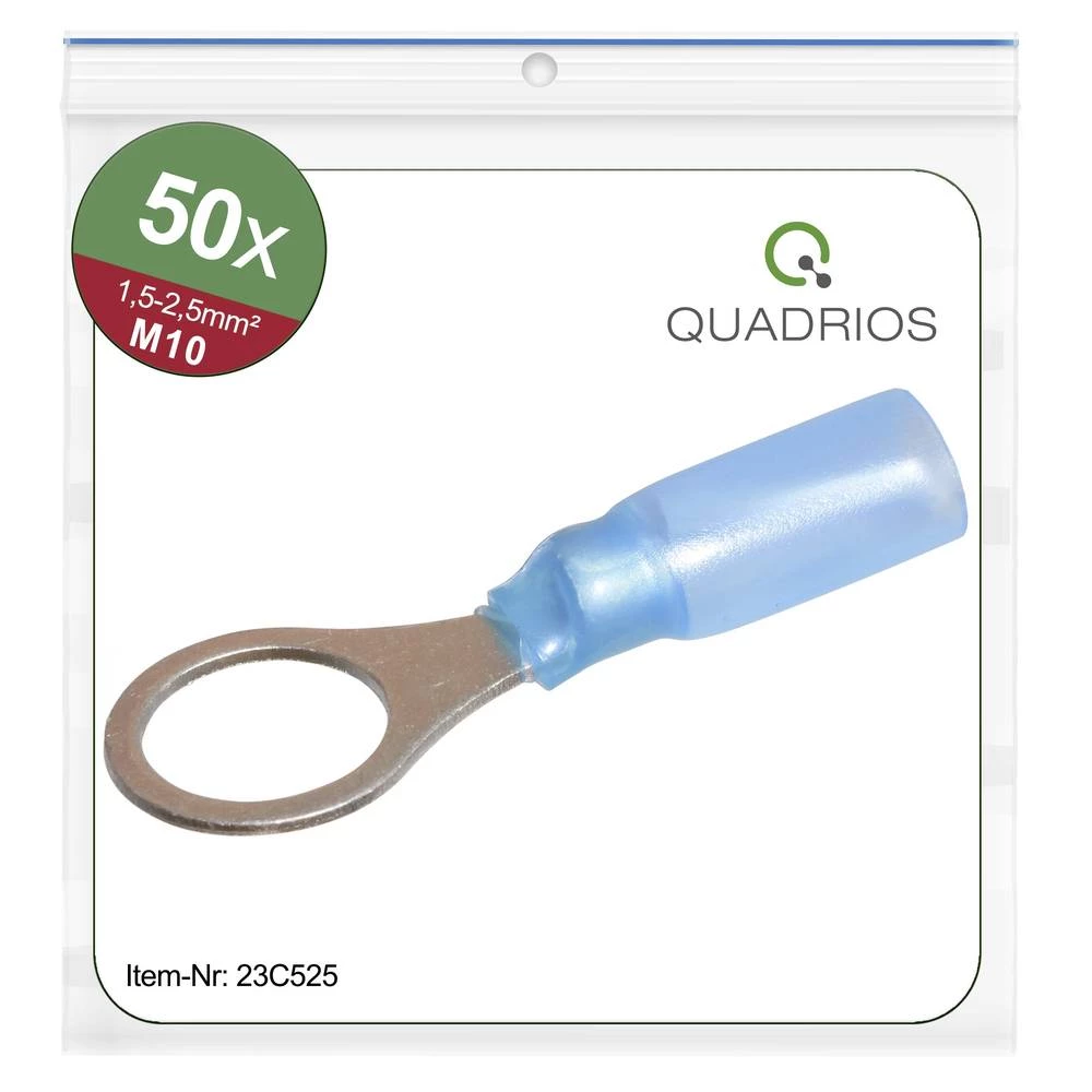 Quadrios 23C525 prstenasta kabelska stopica Presjek (maks.)=2.5 mm² Otvor Ø=10.5 mm izolirani dio plava boja 50 St. slika