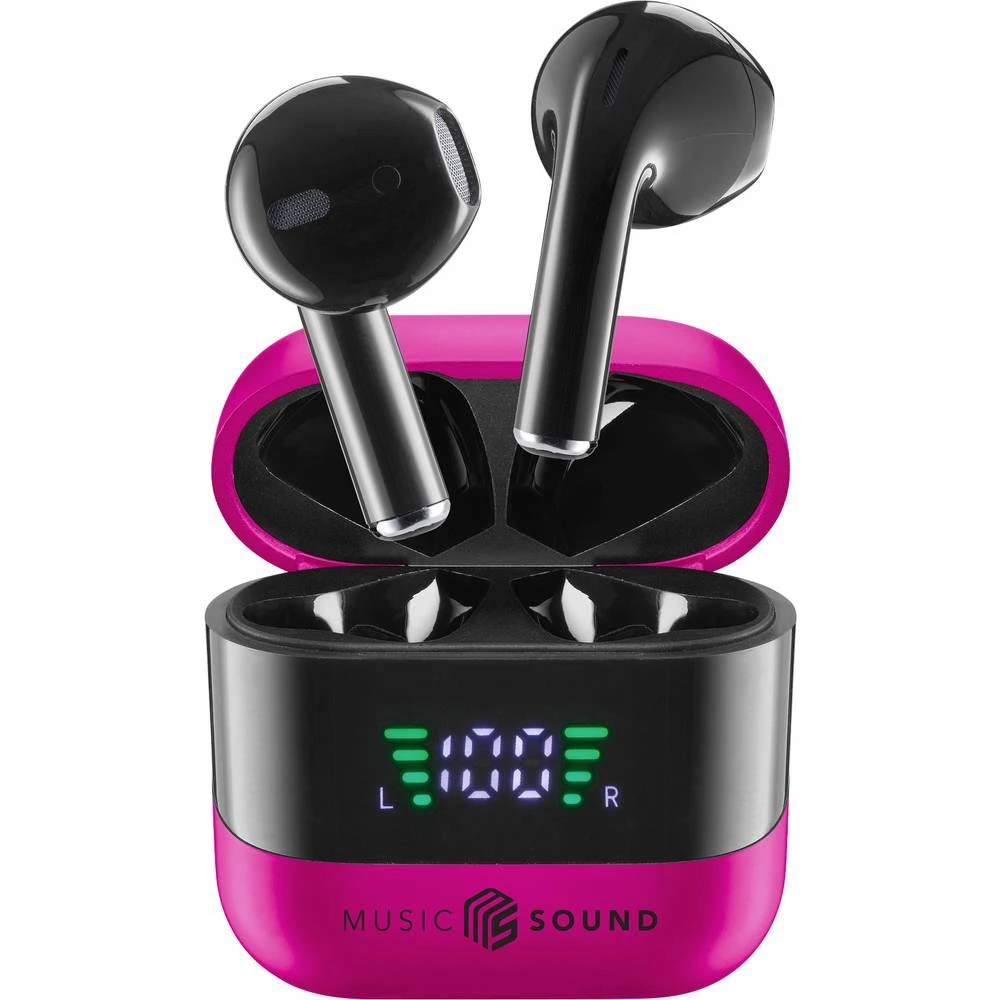 Cellularline In Ear Headset Bluetooth®, bežični ružičasta, crna kutija za punjenje, indikator napunjenosti baterije, kon slika