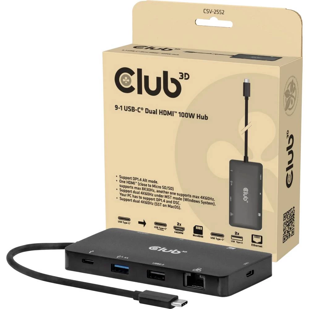 club3D USB-C® priključna stanica CSV-2552 integrirani čitač kartica, USB-C® Power Delivery slika