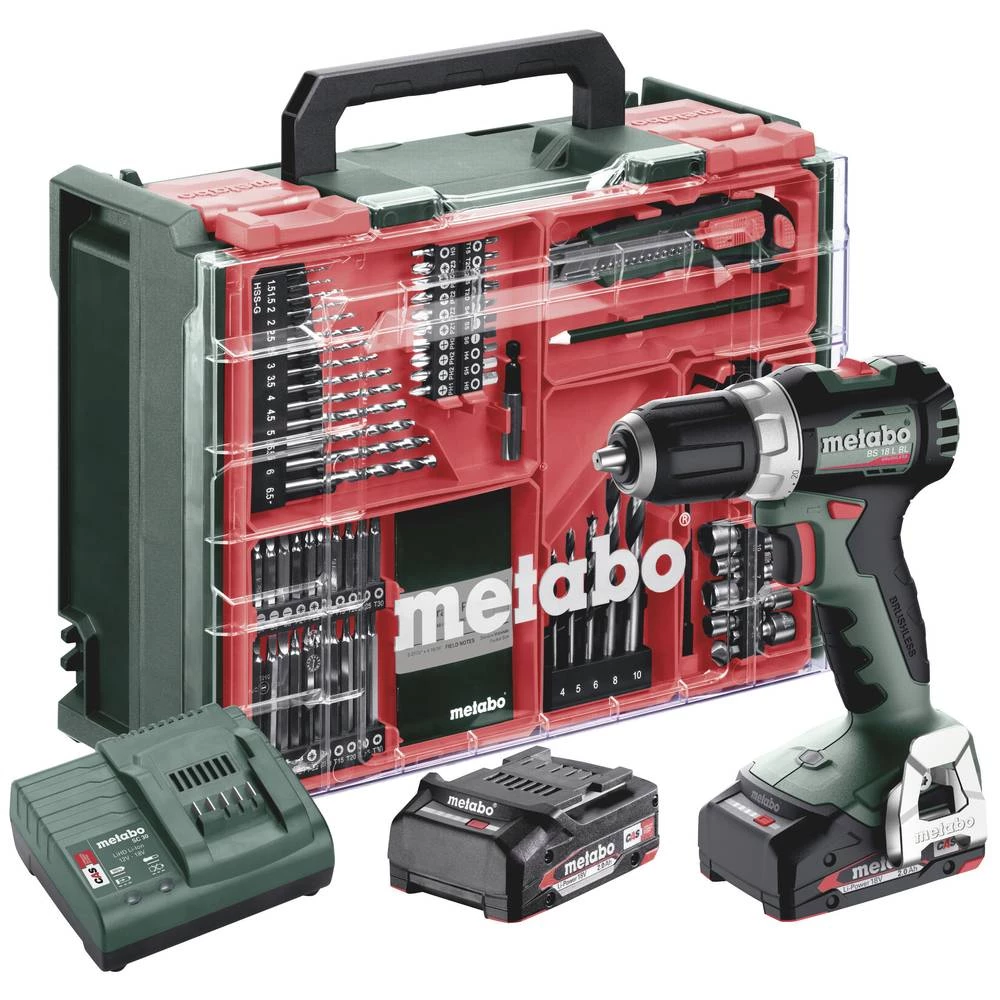 Metabo BS 18 L BL Set 613155710 akumulatorska bušilica 18 V 2 Ah Li-Ion uklj. 2 akumulatora, bez četkica, uklj. kofer, slika