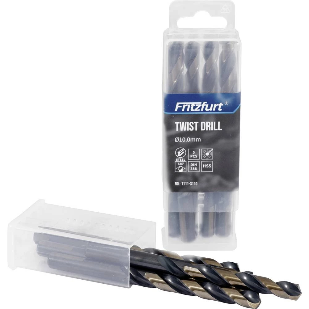 FRITZFURT 1111-3900 metal-spiralno svrdlo 5-dijelni 9 mm Ukupna dužina 125 mm otporan na koroziju DIN 338 trojedarska os slika
