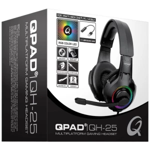QPAD QH25 igraće naglavne slušalice sa mikrofonom 3,5 mm priključak, USB sa vrpcom preko ušiju crna, RGB slika