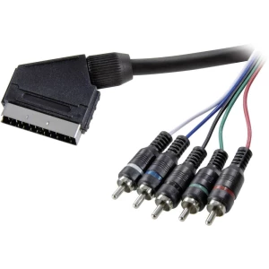 SCART / Činč TV, prijemnik (receiver) priključni kabel [5x činč utikač => 1x SCART-utikač] 2.50 m crn slika
