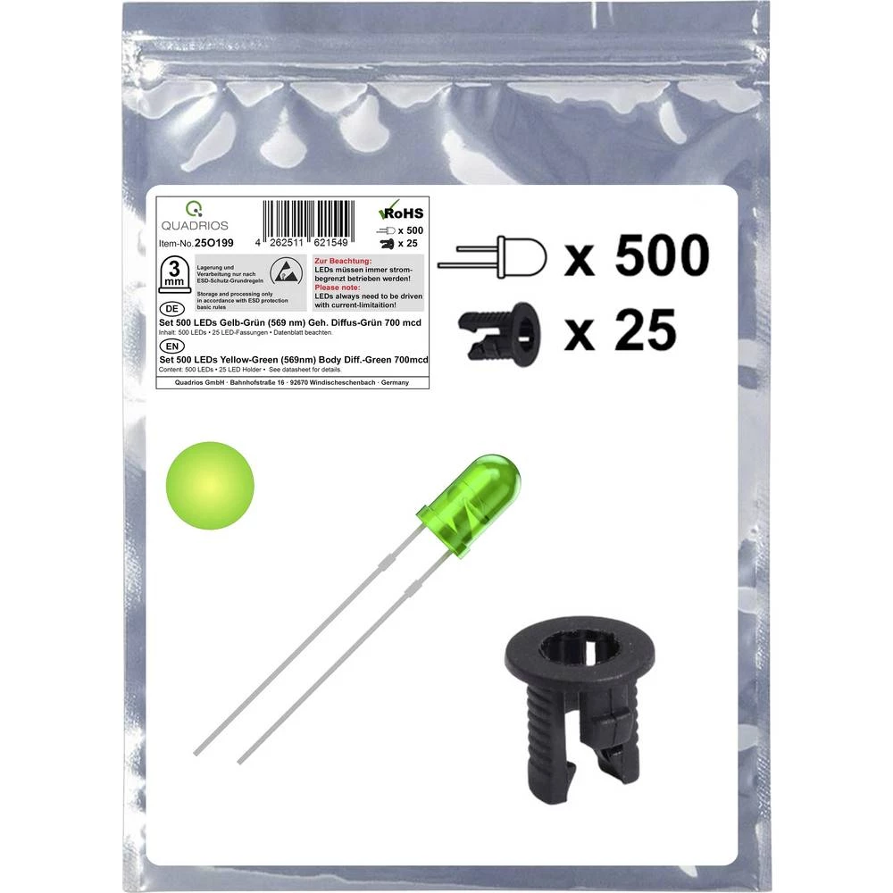 Quadrios 25O199 LED komplet žuto-zelena okrugli 3 mm 700 mcd 20 mA 2.0 V slika