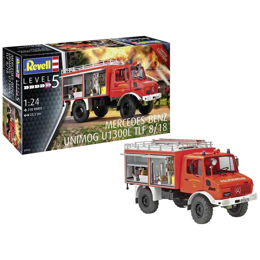 Revell 07512 Mercedes-Benz Unimog U 1300 L Feuerwehr TLF 8/18 model kamiona za sastavljanje  1:24 slika