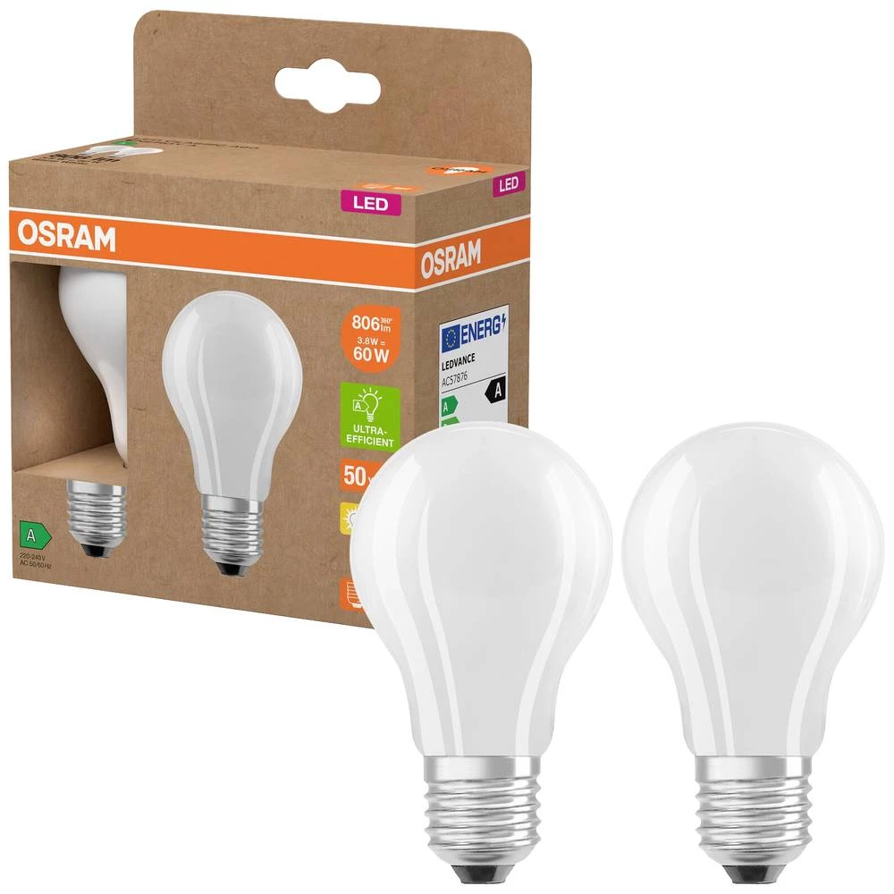OSRAM 4099854253522 LED Energetska učinkovitost 2021 A (A - G) E27 oblik kruške 3.8 W = 60 W toplo bijela (Ø x V) 60 mm slika