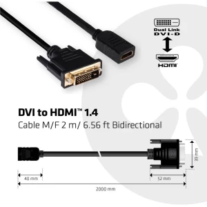DVI Adapter [1x Muški konektor DVI-D - 1x Ženski konektor HDMI] Crna club3D slika