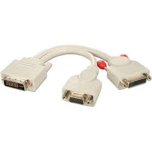LINDY DVI / VGA / DVI adapterski kabel DVI-I 24+5-polni utikač, DVI-D 24+1-polna utičnica, VGA 15-polna utičnica 0.20 m bijela 41048  DVI kabel slika