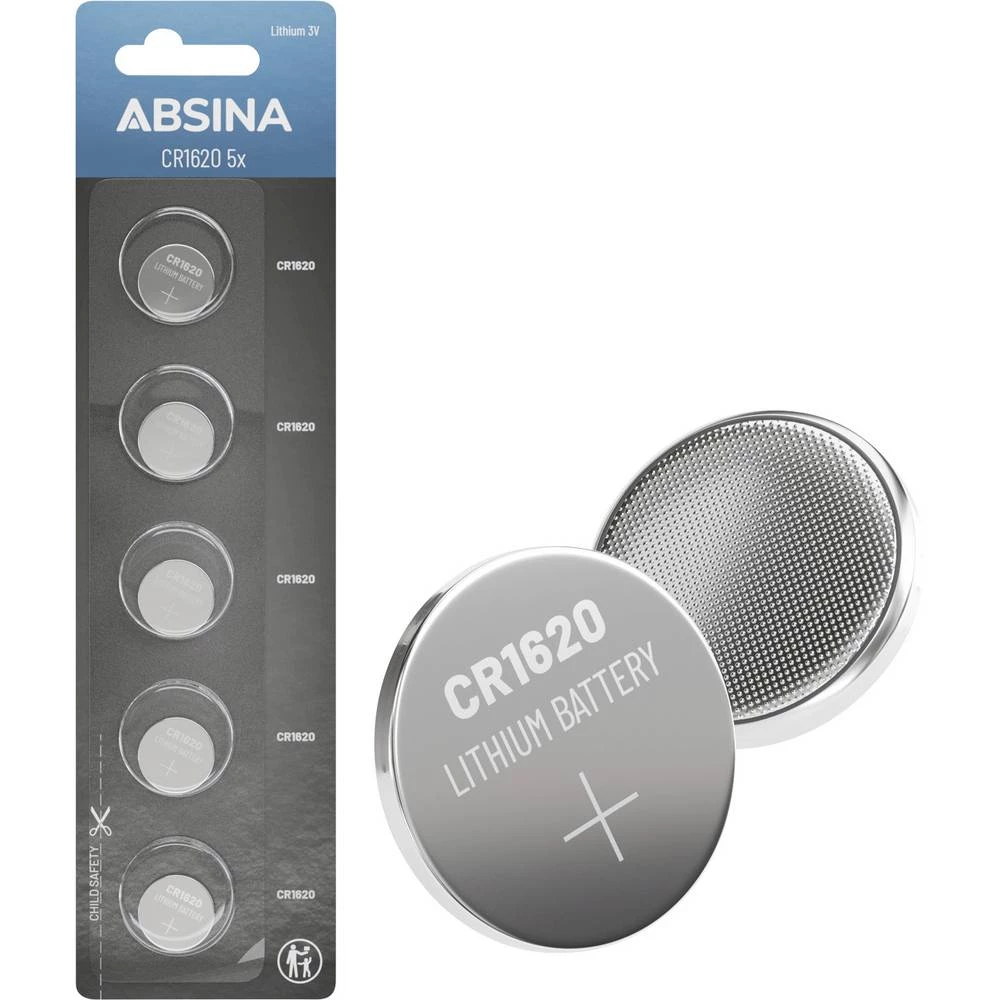 Absina gumbasta baterija CR 1620 3 V 5 kom. litijev slika