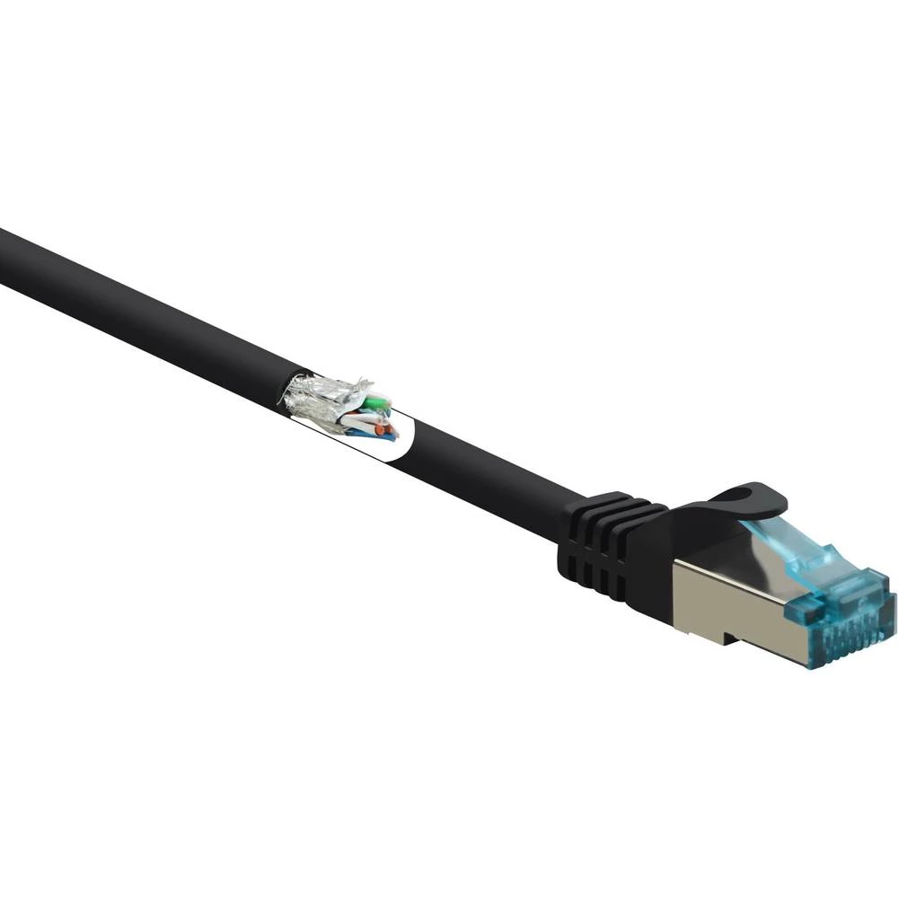 Basetech RJ45 BT-2270619 mrežni kabeli, patch kabeli cat 6a S/FTP 2.00 m crna sa zaštitom za nosić, vatrostalan slika