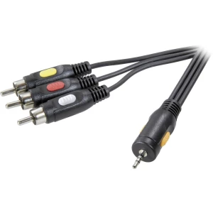 Klinke / Činč AV priključni kabel [1x JACK utikač 2.5 mm - 3x činč-utikač] 2.50 m crn slika