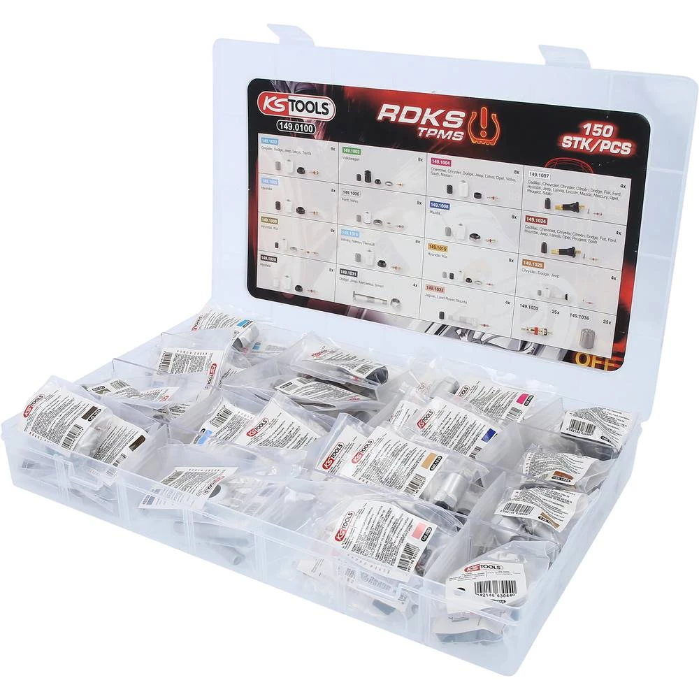 TPMS / TPMS servisni asortiman za sustave kontrole tlaka u gumama, 150 kom KS Tools 149.0100 slika