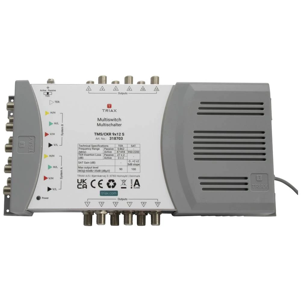 Triax TMS/CKR 9x12 S satelitski multiprekidač Ulazi: 9 (8 sat/1 zemaljske) Broj sudionika: 12 slika