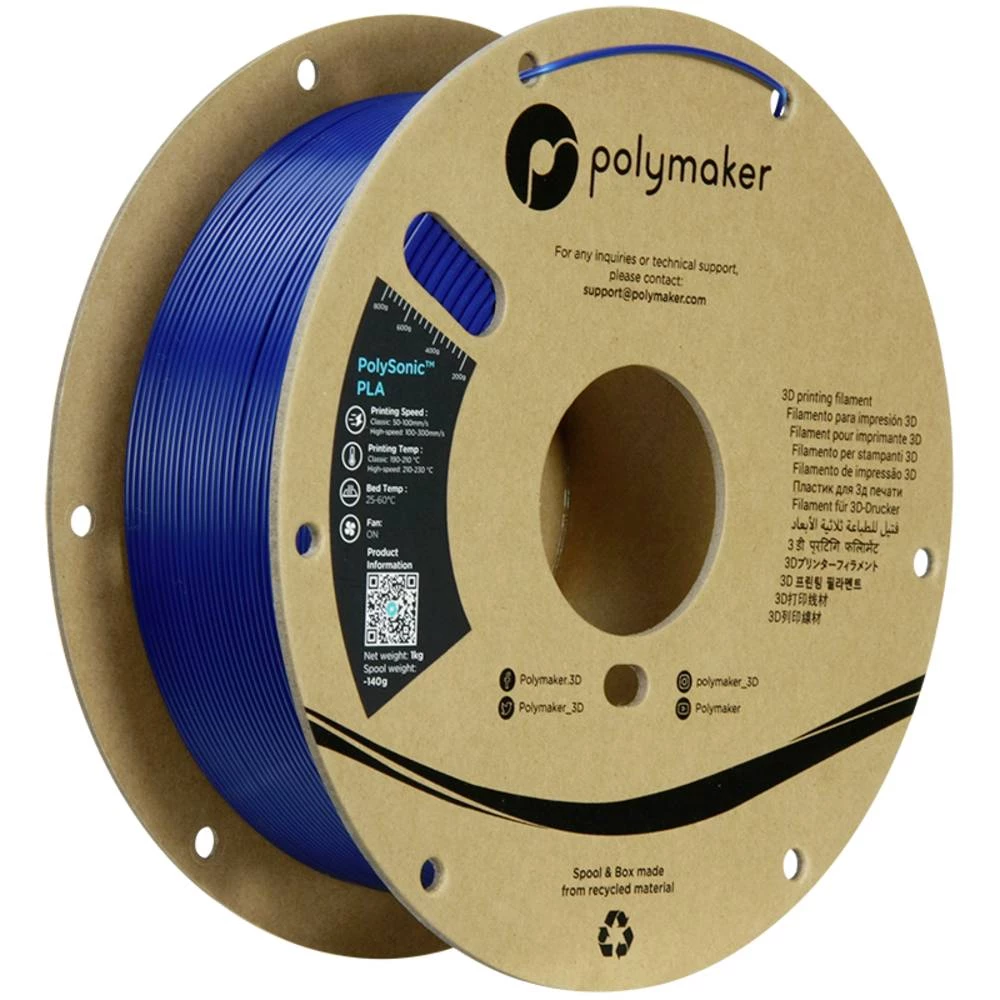 Polymaker PA12004 Filament Polymaker PolySonic™ PLA blue High Speed PLA / 1.75 mm / 1kg 3D pisač filament PLA filament v slika