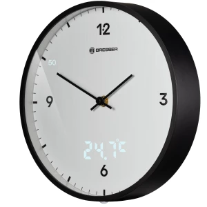 Zidni sat BRESSER MyTime 24cm, crni, bijela posloga,sa termometrom slika