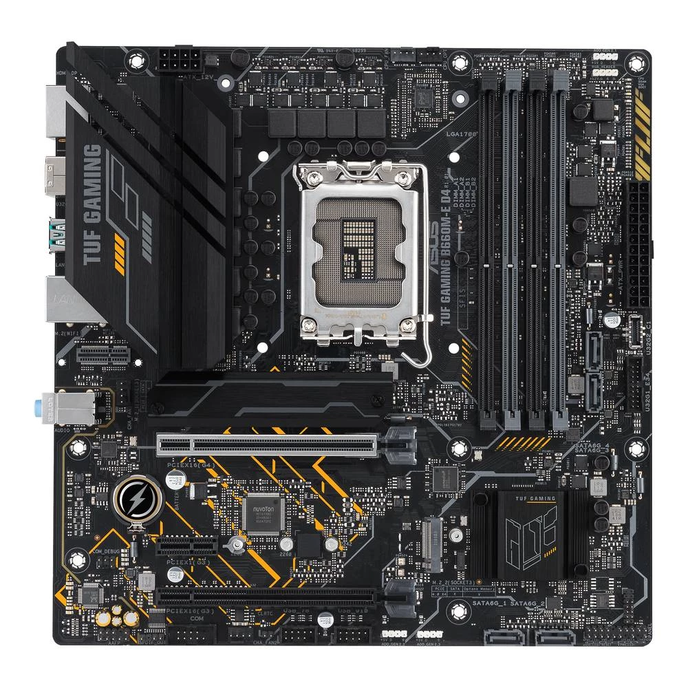 ASUS TUF GAMING B660M-E D4, Intel, LGA 1700, Intel® Celeron®, Intel® Core™ i3, Intel® Core™ i5, Intel® Core™ i7, Intel® Core™ i9,..., LGA 1700, DDR4 - SDRAM, 128 GB Asus TUF GAMING B660M-E D4 matič... slika