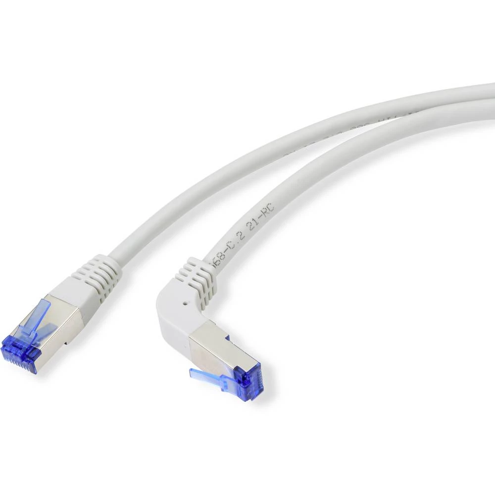 Renkforce RF-4892524 RJ45 mrežni kabel, Patch kabel cat 6a S/FTP 0.15 m siva 90° kutno prema dolje 1 St. slika