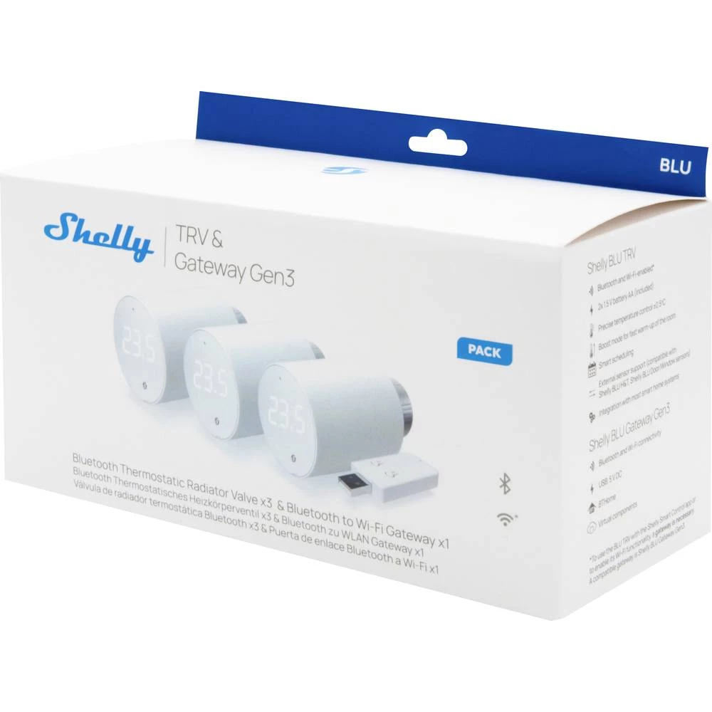 Shelly Shelly BLU TRV Heizkörperthermostat 3-er Pack prolaz, radijatorski termostat Bluetooth Low Energy, Wi-Fi slika