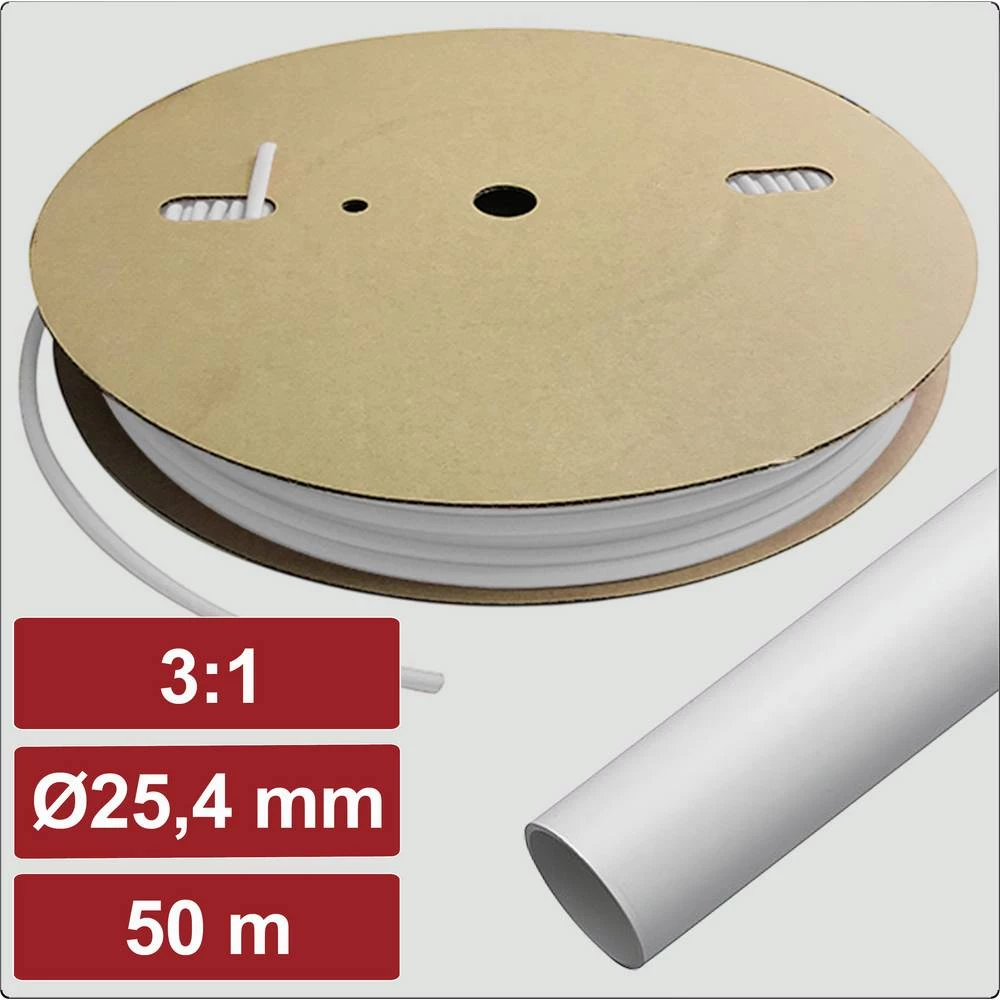 Electronic Garage EG25CA088 skupljajuća cijev s ljepilomi bijela 25.4 mm 8.5 mm Stopa skupljanja:3:1 50 m slika