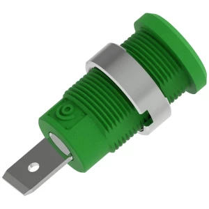 Sigurnosna banana utičnica Ø4 mm s okruglom maticom Ø14,5 mm, ravni spojni jezičak 6,3x10 mm, zelena Electro PJP 3266-C-CD1-V sigurnosni laboratorijski ženski konektor  Zatik-Ø: 4 mm zelena 1 St. slika