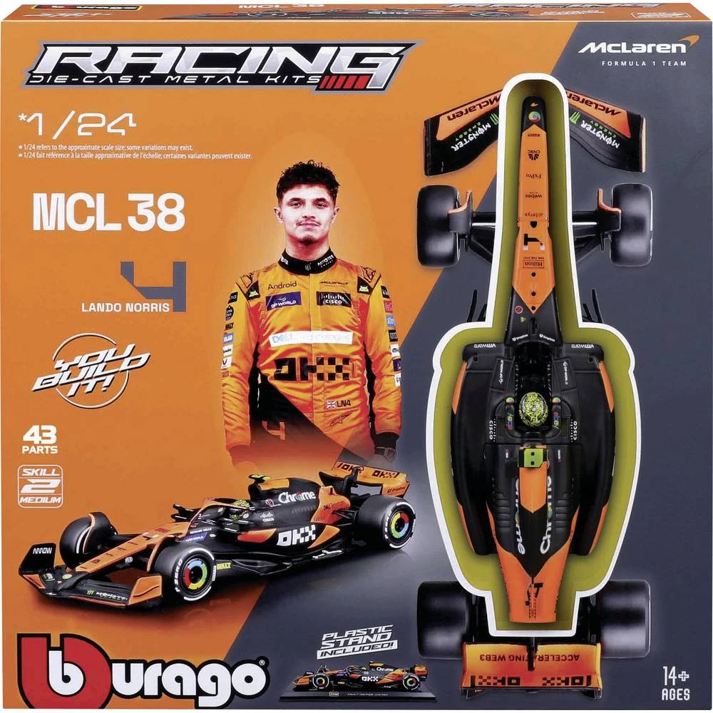 Bburago F1 KIT McLaren MCL38 mit Helm, #4 Norris 1:24 model automobila slika