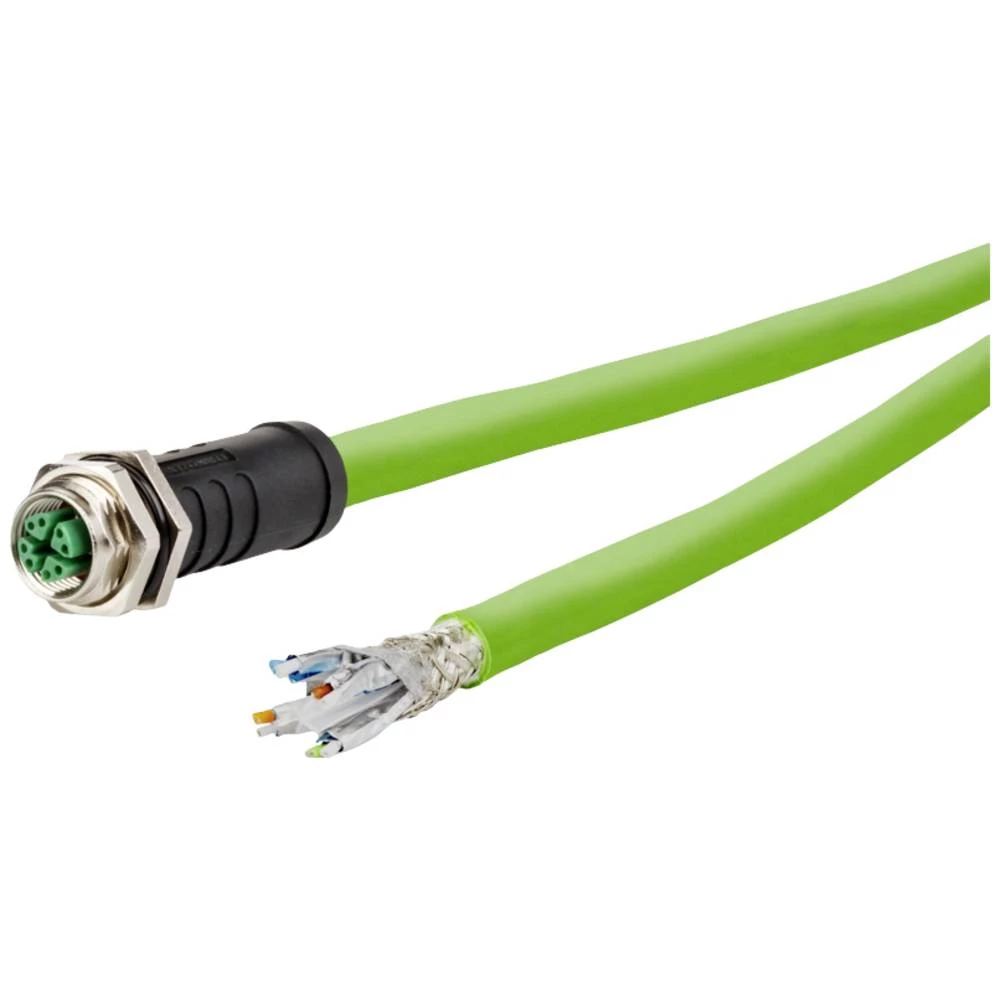 Metz Connect 142M7X20010 M12 mrežni kabel, Patch kabel CAT 6a S/FTP 1 m zelena PUR plašt, postojan na kiselinu, postojan na ozon, UV otporan, mogućnost korištenja za vuču, bez halogena, postojan na... slika