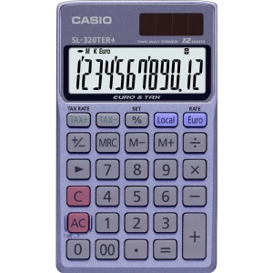 Casio SL-320TER+ džepni kalkulator plava boja Zaslon (broj mjesta): 12 solarno napajanje, baterijski pogon (Š x V x D) 7 slika